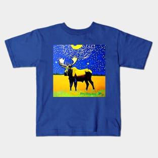 Moose T-Shirt Van Gogh Style Starry Night Kids T-Shirt